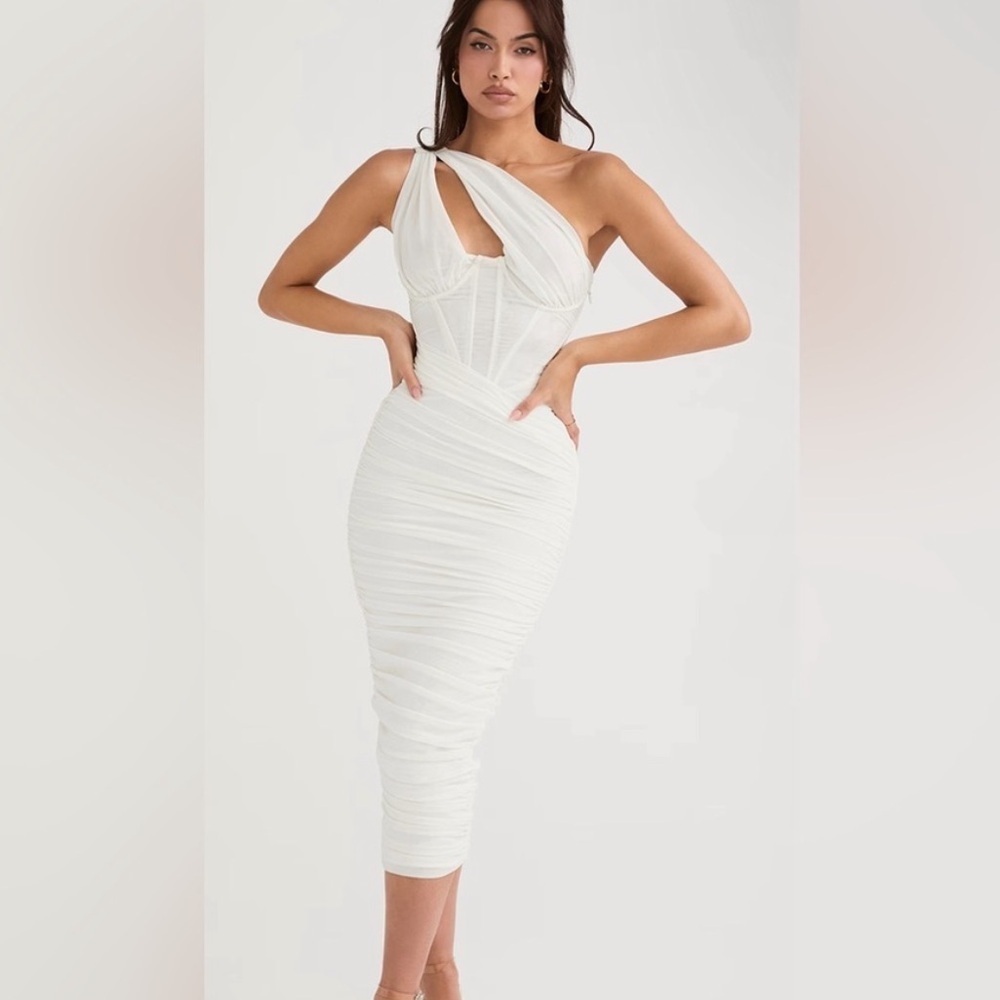 HOUSE OF CB Valentina Asymmetric Cutout One-Shoulder Midi Dress Size XL